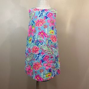 Tommy‎ Bahama Girls Dress 4 Blue Pink Floral Tropical Shift Sleeveless Cotton